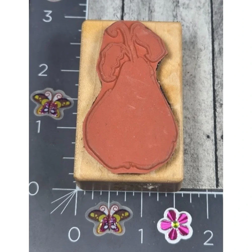 Very Artsie Stuff Pear Leaves Fruit 2.5X1.5  Rubber Stamp Wood #Q105